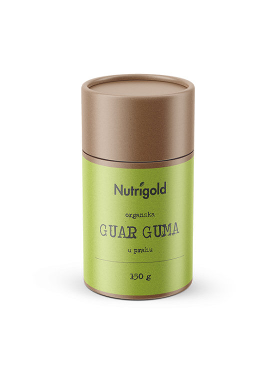 Nutrigold ekološki guar gumi v 150 gramski rjavi embalaži.