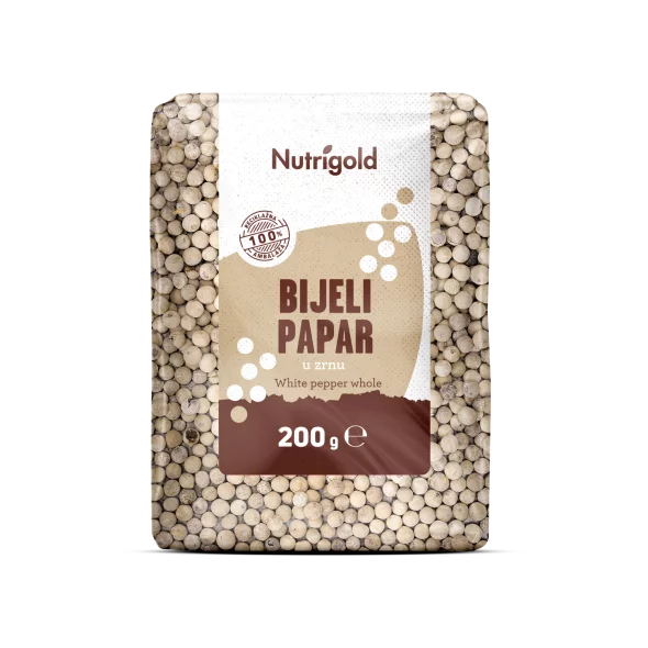 Nutrigold beli poper v zrnu v 200 gramski prozorni plastični embalaži