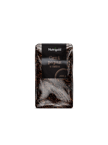 Nutrigold črni poper v zrnu v 200 gramski prozorni plastični embalaži.