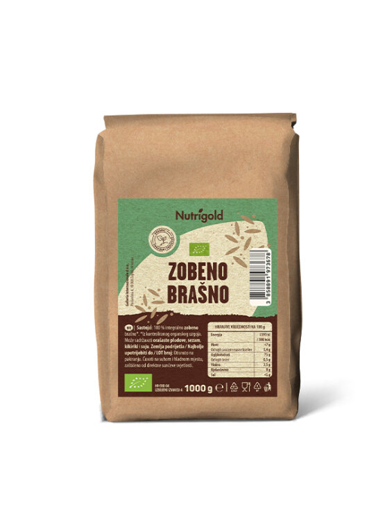 Nutrigold ekološka ovsena moka v rjavi papirnati embalaži, 1000g.