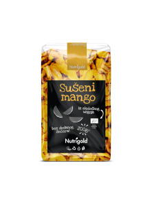 Nutrigold ekološki sušen mango v prozorni plastični embalaži, 200g.