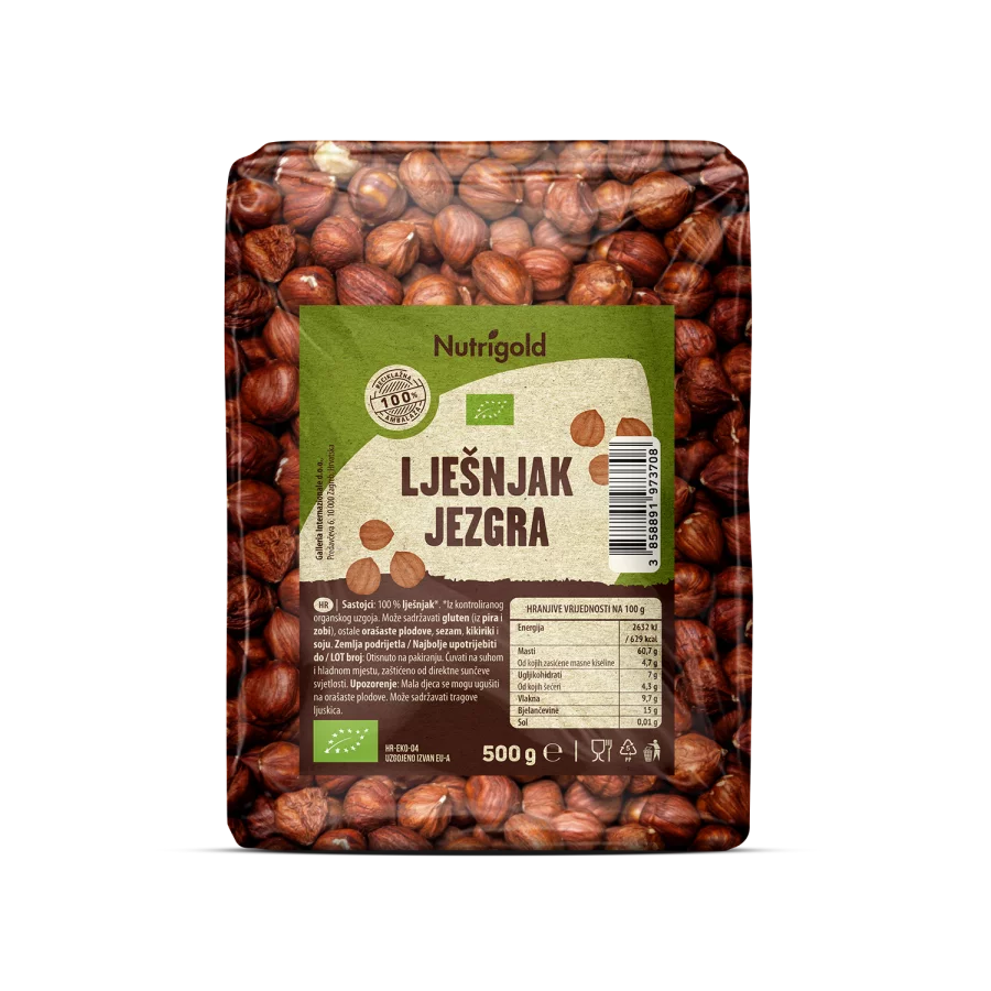Lešnik jedrca - Ekološki 500g Nutrigold