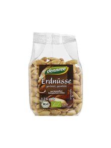 Dennree ekološki praženi arašidi v prozorni plastični embalaži, 125g.