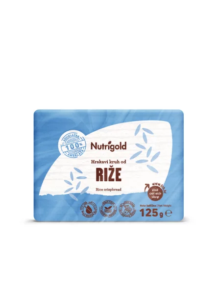 Nutrigold hrustljavi riževi kruhki brez dodanega sladkorja v plastični embalaži, 125g.