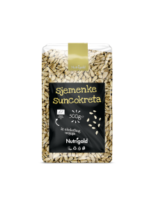 Nutrigold ekološka sončnična semena v prozorni plastični embalaži, 500g.