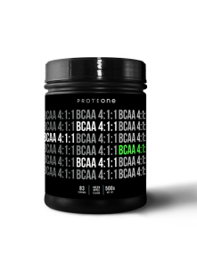 ProteOne Bcaa 4:1:1 Superior aminokisline z okusom zelenega jabolka v črni plastični embalaži, 500g.