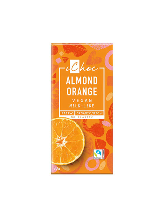 iChoc veganska čokolada mandlji in pomaranča v okolju prijazni embalaži 80g