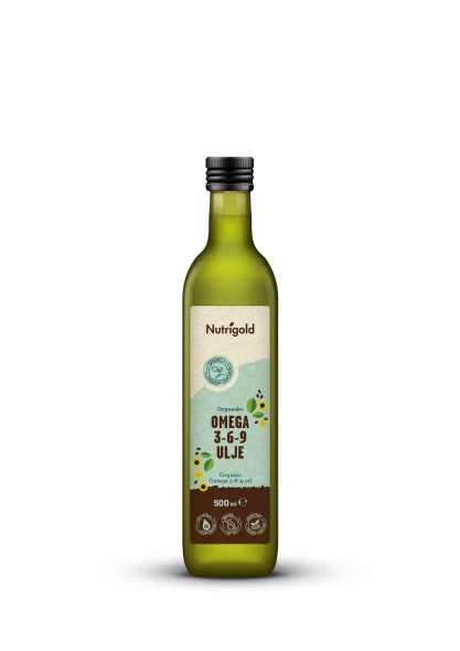 Nutrigold ekološko omega 3-6-9 olje v steklenici, 500ml.