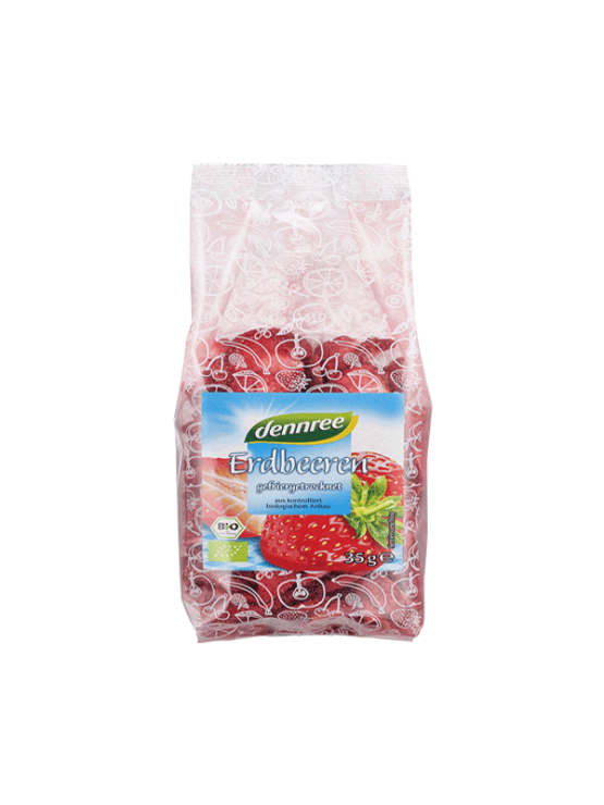 Dennree ekološke liofilizirane jagode v prozorni plastični embalaži, 35g.