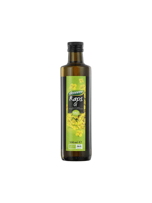 Dennree ekološko repično olje deviško hladno stisnjeno v steklenici, 500ml.