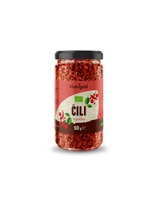 Nutrigold ekološki čili v prahu v 50 gramski steklenički.