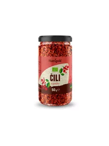 Nutrigold ekološki čili v prahu v 50 gramski steklenički.