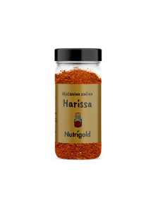 Nutrigold harissa mešanica začimb v 5o gramski steklenii embalaži.
