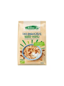 Allos nesladkan ekološki müsli z oreščki v plastični embalaži, 500g.