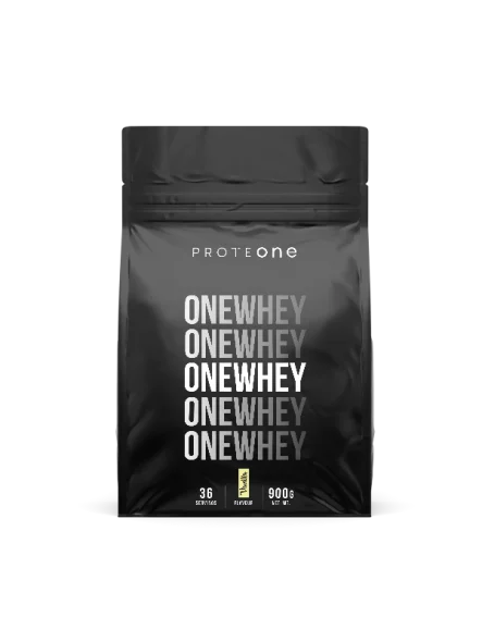 ProteONE ONEWHEY beljakovine z okusom vanilije v črni plastični embalaži, 900g.