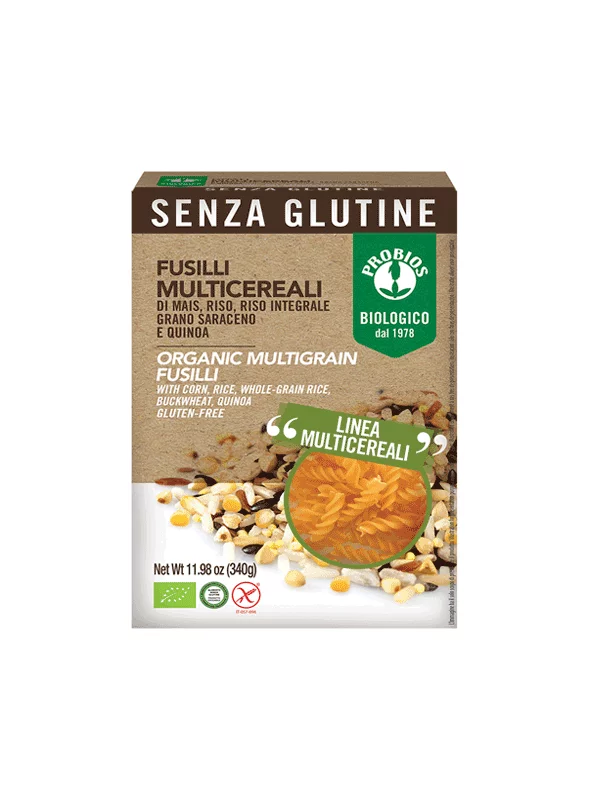 Probios ekološke testenine brez glutena iz več vrst žit v obliki svedrov v kartonski embalaži, 340g.