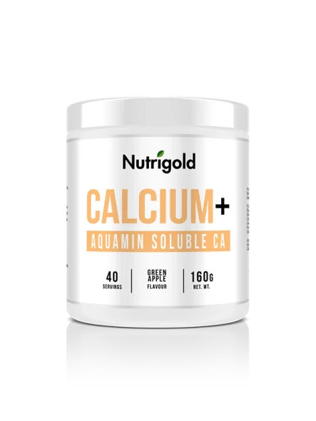 Nutrigold kalcij v prahu z okusom zelenega jabolka  v beli embalaži 160g