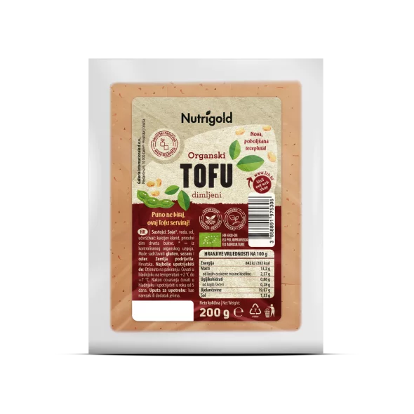 Nutrigold dimljen tofu v vakuumirani plastični embalaži, 200g.