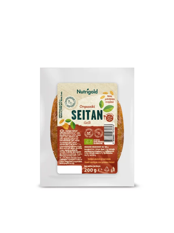 Nutrigold ekološki Seitan Grill v prozorni plastični embalaži, 200g.