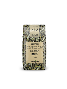 Nutrigold ekološki beli čaj Pai Mu Tan v 30 gramski embalaži.