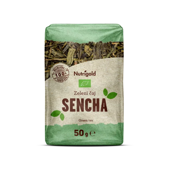 Nutrigold ekološki Sencha zeleni čaj v plastični embalaži, 50g.