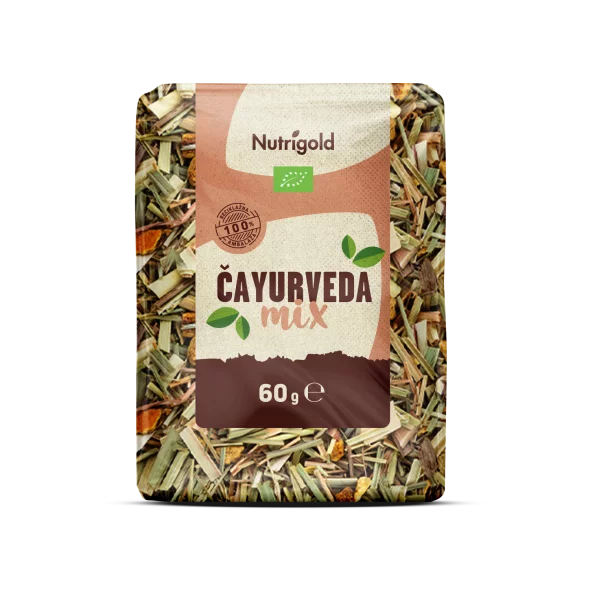 Čajurveda ekološka čajna mešanica v 60 gramski plastični embalaži.