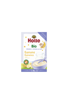 Holle ekološki instant mlečni kosmiči z banano v kartonski embalaži, 250g.