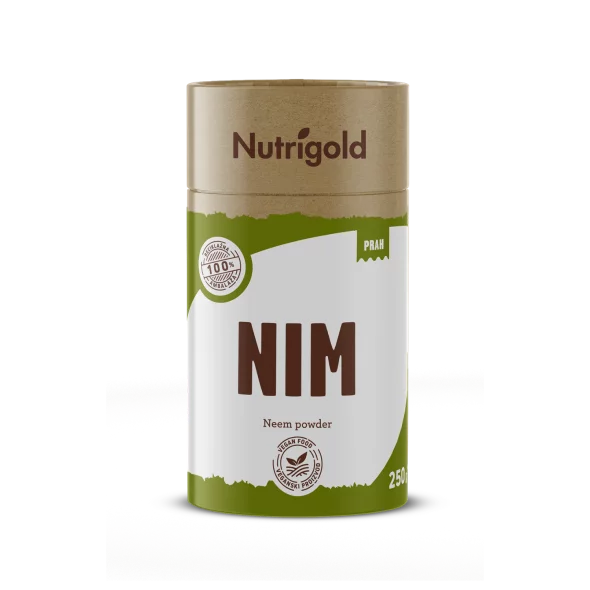 Nutrigold Neem prah v rjavi valjkasti embalaži, 250g.