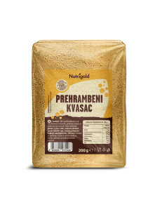 Nutrigold jedilni kvas v kosmičih v prozorni plastični embalaži, 200g.