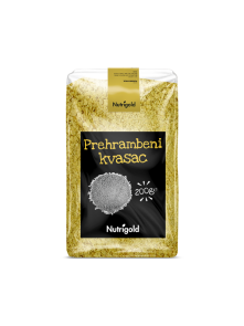 Nutrigold jedilni kvas v kosmičih v prozorni plastični embalaži, 200g.