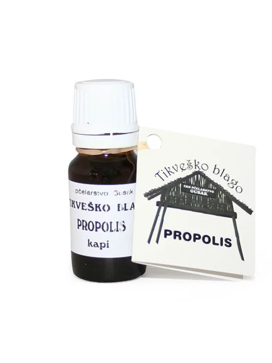 Tikveško Blago ekološke propolisove kapljice v temni steklenički, 10ml.
