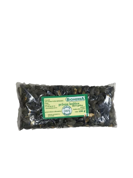 BioHerba pražena bučna semena v prozorni plastični embalaži, 100g.