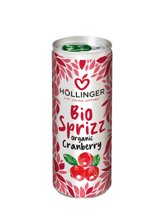 Hollinger ekološki gazirani brusnični sok v pločevinki, 250ml.