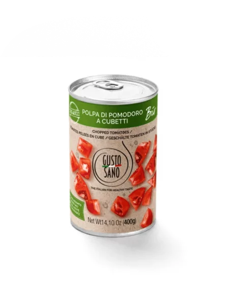 Gusto sano ekološki paradižnik v koščkih v pločevinki, 400g.