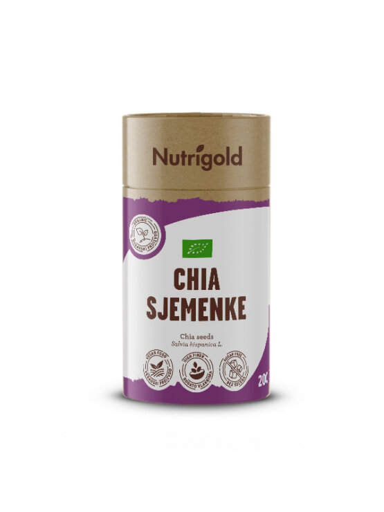 Nutrigold ekološka chia semena v rjavi embalaži, 200g.