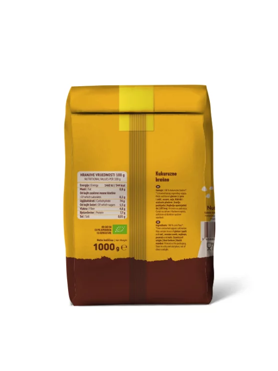 Nutrigold ekološka koruzna moka v rjavi papirnati embalaži, 1000g.