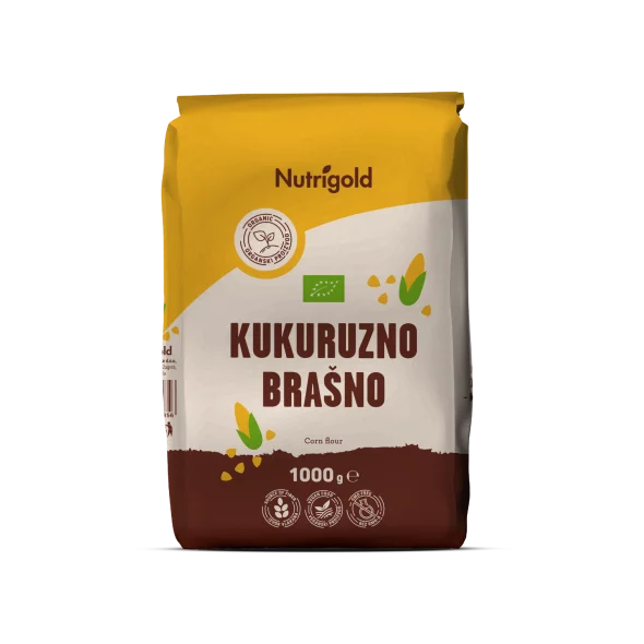 Nutrigold ekološka koruzna moka v rjavi papirnati embalaži, 1000g.