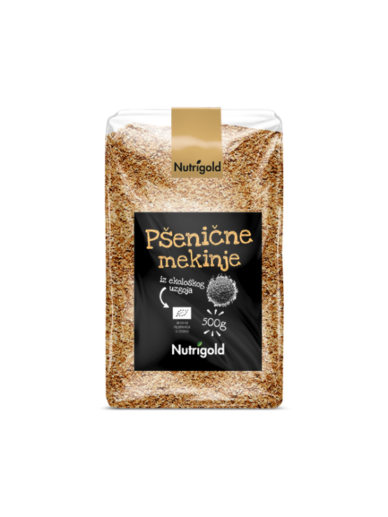 Nutrigold pšenični otrobi v prozorni plastični embalaži, 500g.