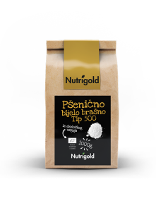 Nutrigold bela pšenična moka tip 500 v rjavi papirnati embalaži, 1000g.