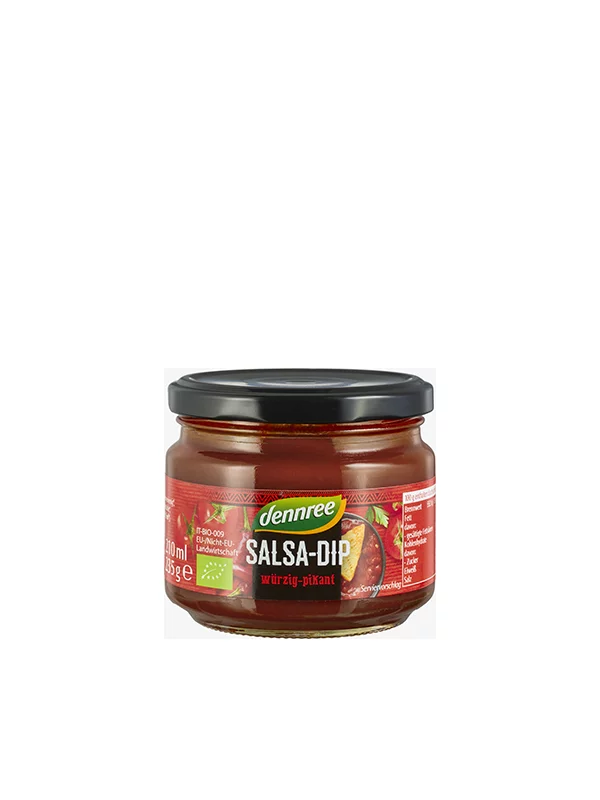 Dennree ekološka pikantna in začinjena salsa dip omaka v kozarcu, 235g.