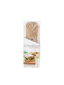 Schnitzer ekoološki brezgluteski kruh Ciabatta z oljkami v prozorni plasttični embalaži, 360g.