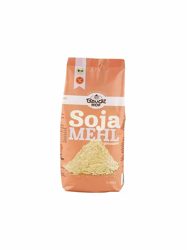 Bauck Mühle sojina moka brez glutena v papirnati embalaži, 250g.