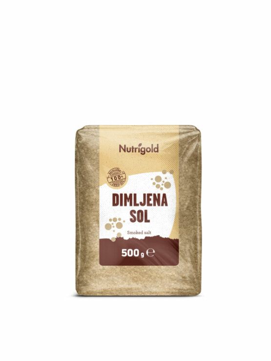 Nutrigold dimljena sol v prozorni vrečki.