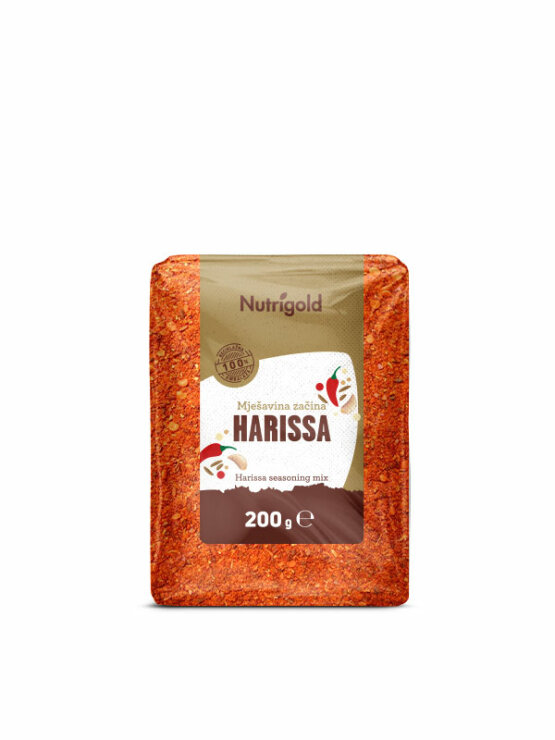 Nutrigold mešanica začimb Harissa v prahu v prozorni plastični embalaži, 200g.