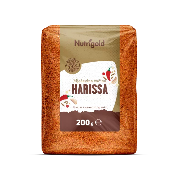 Nutrigold mešanica začimb Harissa v prahu v prozorni plastični embalaži, 200g.