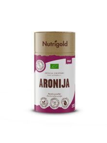 Nutrigold ekološka aronija v prahu v 200 gramski rjavi embalaži.