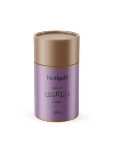 Nutrigold ekološka aronija v prahu v 200 gramski rjavi embalaži.
