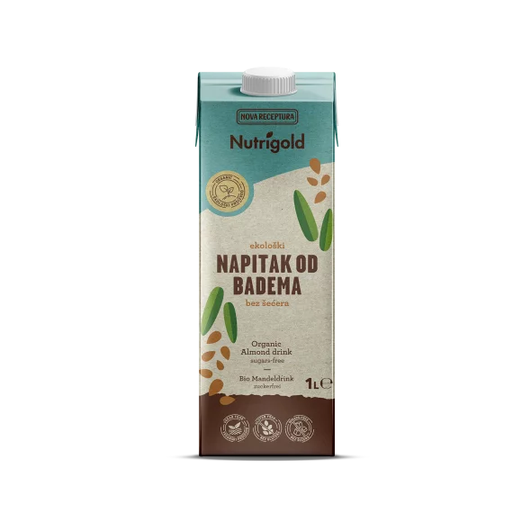 Nutrigold ekološki mandljev napitek brez sladkorja v tetrapaku, 1000 ml.