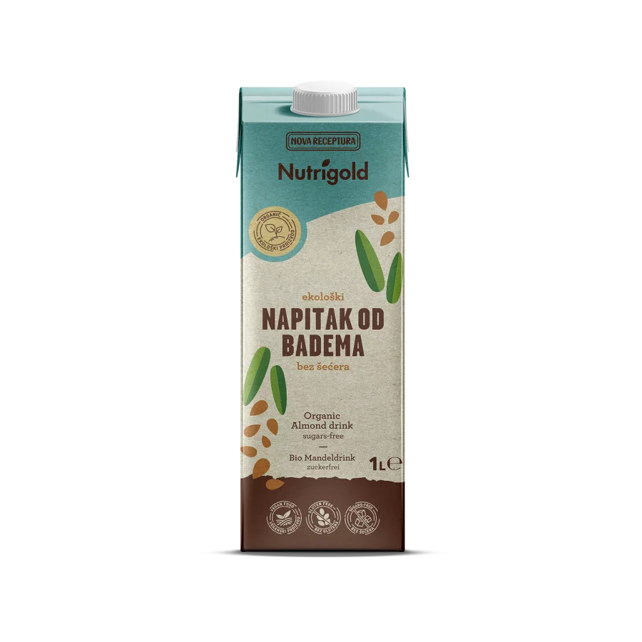 Nutrigold ekološki mandljev napitek brez sladkorja v tetrapaku, 1000 ml.