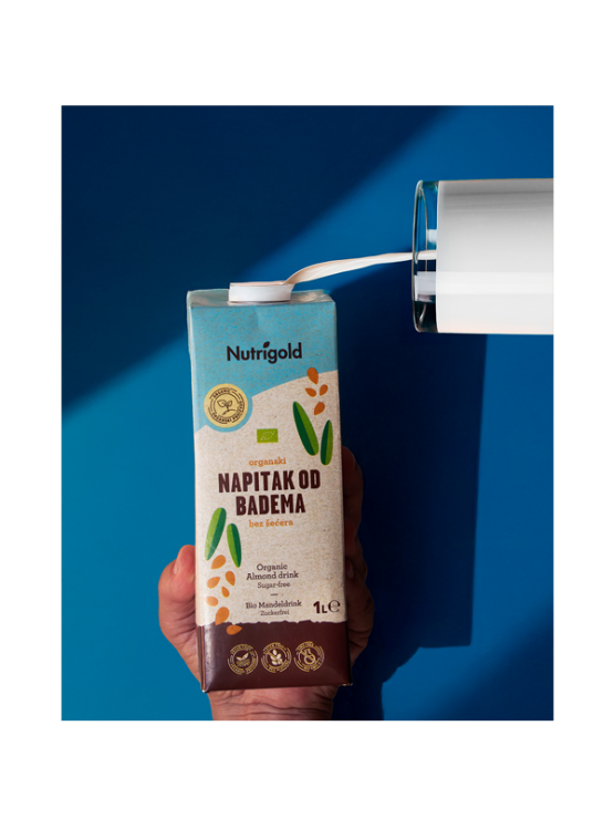 Nutrigold ekološki mandljev napitek brez sladkorja v tetrapaku, 1000ml.